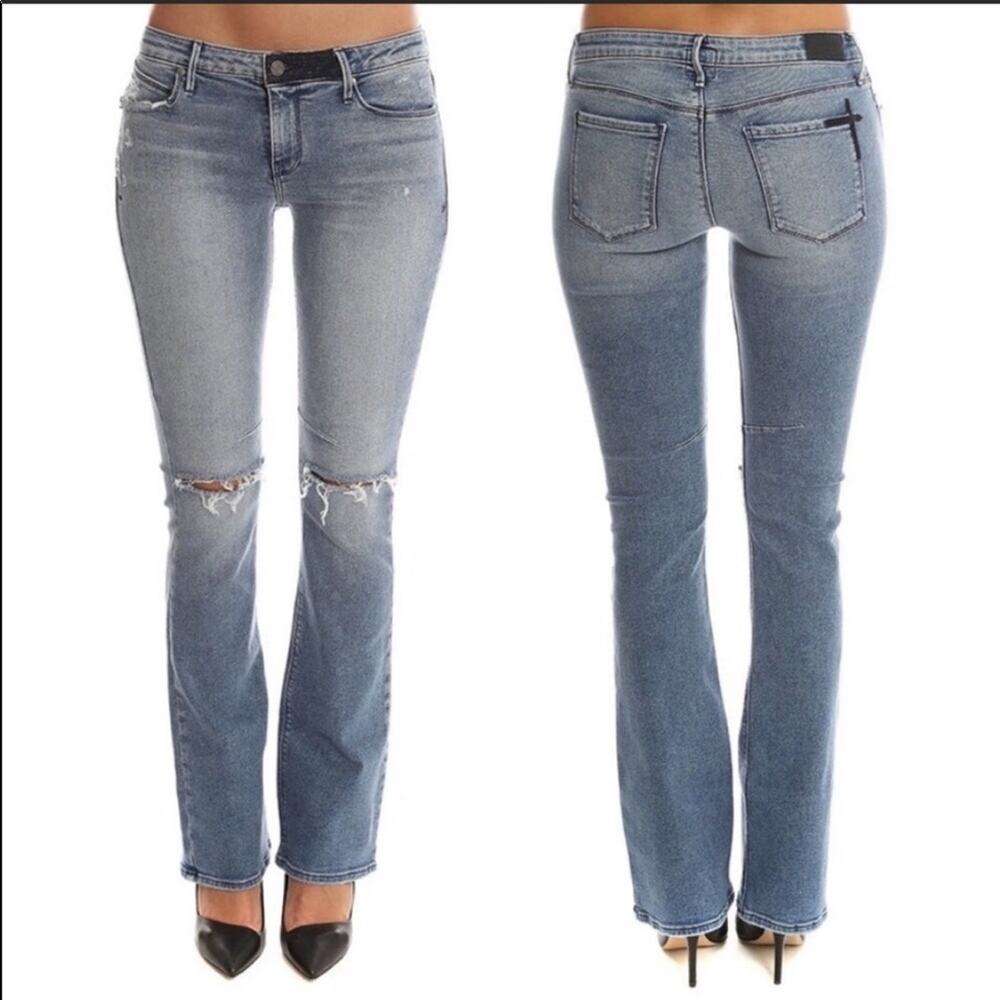 RtA Road to Awe Women's Jackson Distressed Flared Denim Jeans Light Wash Size 28